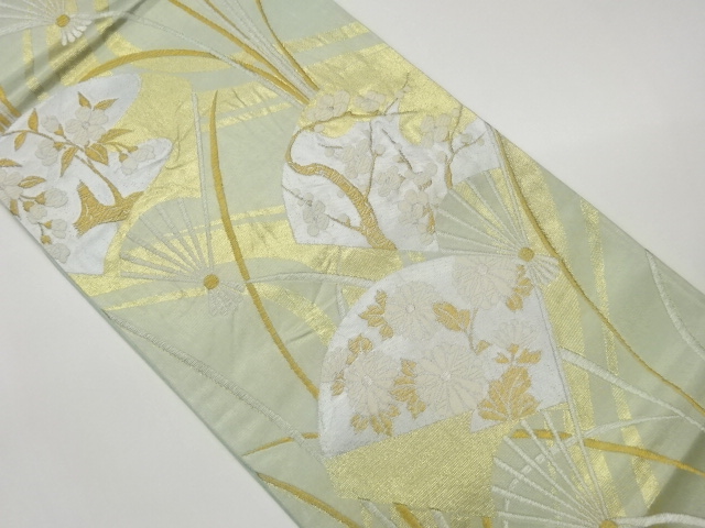 Woven sakuro obi with fan and floral pattern